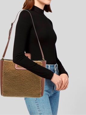 STAUD Shearling Top Handle Large Bag Brown